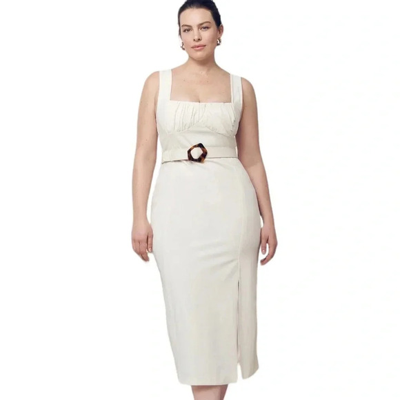 NICHOLAS Twill Gathered Sheath Dress White Ivory NO BELT Size 14 - Picture 1 of 15